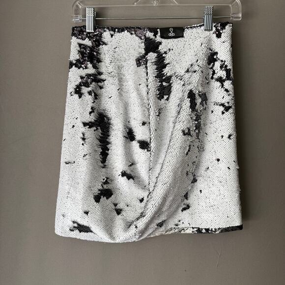 Stardust sz S black white sequin color change mini skirt - Picture 6 of 7